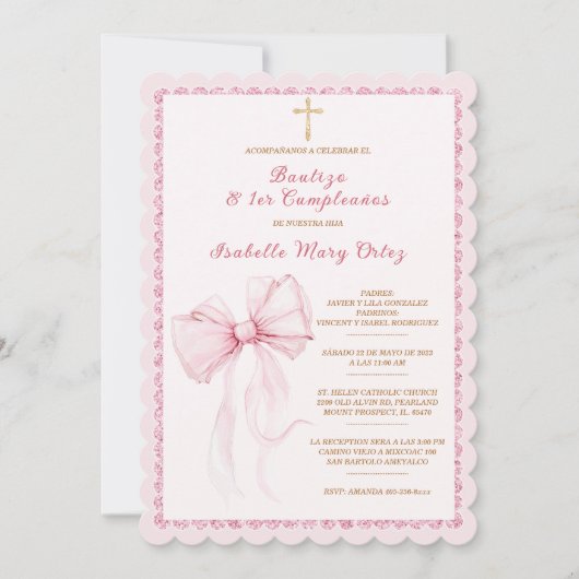 オーダーメイドの洗礼と初めての誕生日 招待状 (正面)