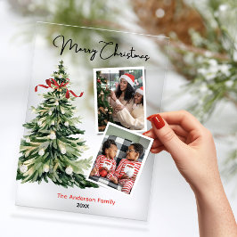 オーダーメイドの洗練されたクリスマスツリーの2枚の写真入りクリスマスカード アクリル招待状