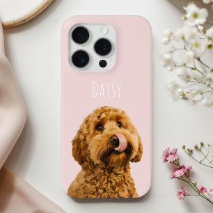 オーダーメイドの淡いピンクの犬の写真入りスマホケース iPhone 15 PROケース