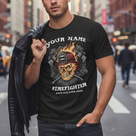 オーダーメイドの炎のドクロ消防士ギア Tシャツ