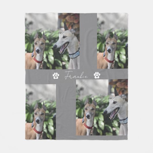 オーダーメイドの犬と猫の写真入り寝具ブランケットにテキストを入れられます,  フリースブランケット (正面)