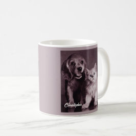 オーダーメイドの犬と猫、上を見上げる コーヒーマグカップ