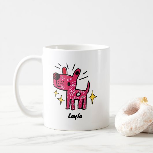オーダーメイドの犬のドゥードルアート コーヒーマグカップ (ドーナツ)