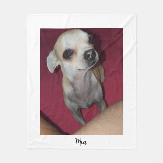 オーダーメイドの犬の写真と名前のカスタム フリースブランケット (正面)