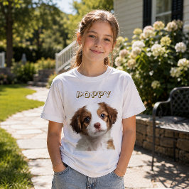 オーダーメイドの犬の写真と名前のキッズTシャツ Tシャツ