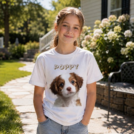 オーダーメイドの犬の写真と名前のキッズTシャツ Tシャツ