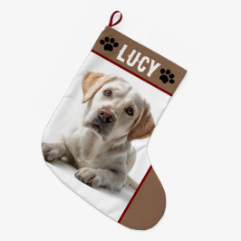 オーダーメイドの犬の写真と名前入りクリスマスストッキング ラージクリスマスストッキング