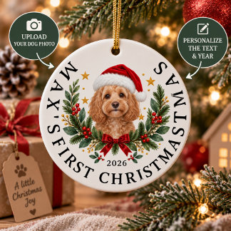 オーダーメイドの犬の写真のクリスマスサンタ帽子 セラミックオーナメント