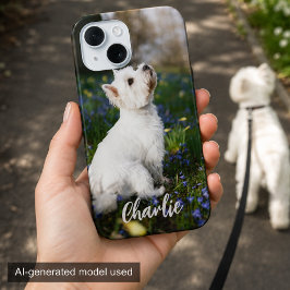 オーダーメイドの犬の写真のスマホケース 名前入りギフト iPhone 15ケース