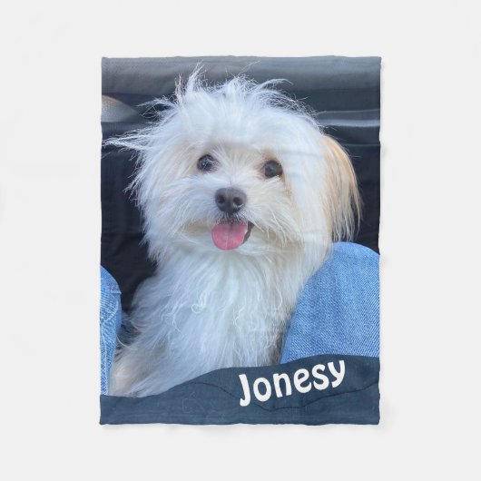オーダーメイドの犬の写真ブランケット＋ペットの名前 フリースブランケット (正面)