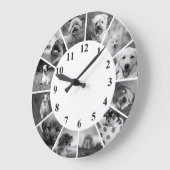 オーダーメイドの犬の時計 白黒のカスタムフォトコラージュ ラージ壁時計 (傾斜)