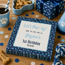 オーダーメイドの犬の誕生日 青い足跡 プードル ペット スタンダードカクテルナプキン