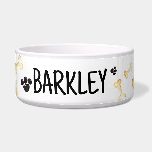 オーダーメイドの犬用食器 - 名前入りペットフード皿 ボウル (正面)