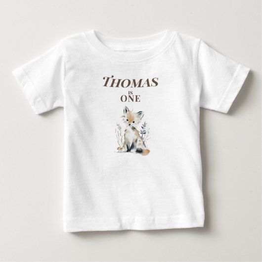 オーダーメイドの狐の1歳の誕生日 ベビーTシャツ (正面)
