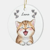 オーダーメイドの猫の写真と名前の記念品 セラミックオーナメント (左)
