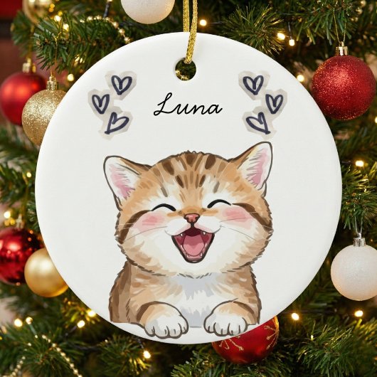 オーダーメイドの猫の写真と名前の記念品 セラミックオーナメント