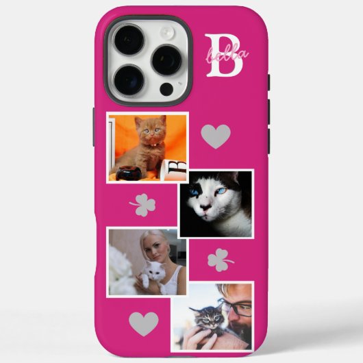 オーダーメイドの猫の写真コラージュモノグラム ピンク Case-Mate iPhoneケース (裏面)