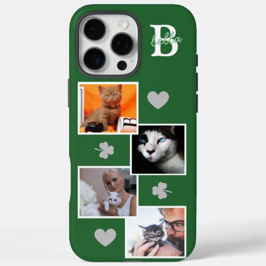 オーダーメイドの猫の写真コラージュ モノグラム グリーン Case-Mate iPhoneケース (裏面)