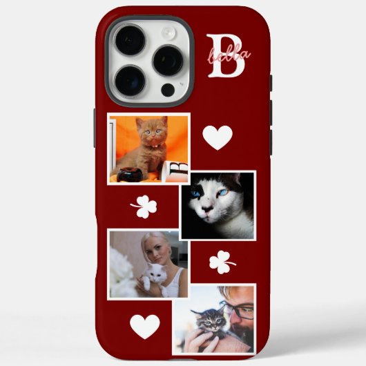 オーダーメイドの猫の写真コラージュ モノグラム マロン Case-Mate iPhoneケース (裏面)