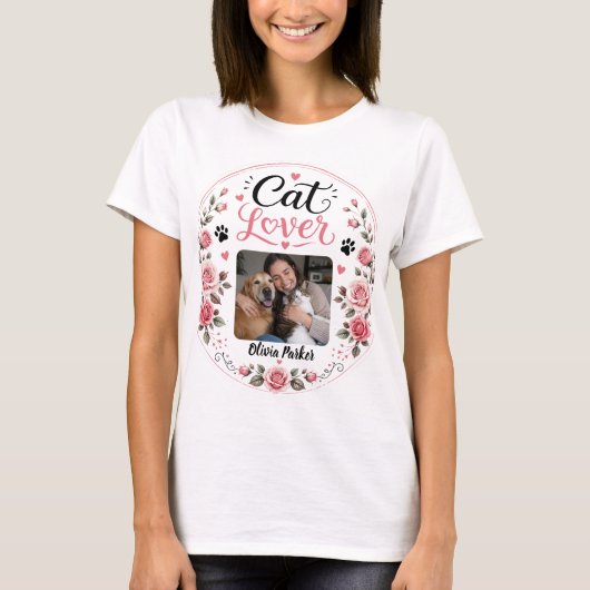 オーダーメイドの猫の母の写真Tシャツ+カスタムネーム Tシャツ (正面)