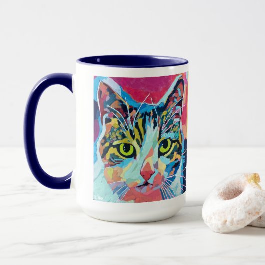 オーダーメイドの猫の肖像画 - 永遠に愛されたペット マグカップ (ドーナツ付き)