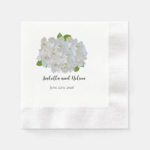 オーダーメイドの白いアジサイの結婚式用ナプキン