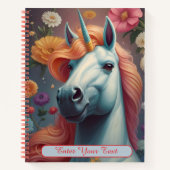オーダーメイドの白いユニコーンの花の肖像画 ノートブック (正面)