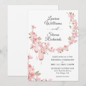 オーダーメイドの白とピンクの桜の花 招待状 (正面/裏面)