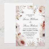 オーダーメイドの白とピンクの秋の水彩ウェディング 招待状 (正面/裏面)