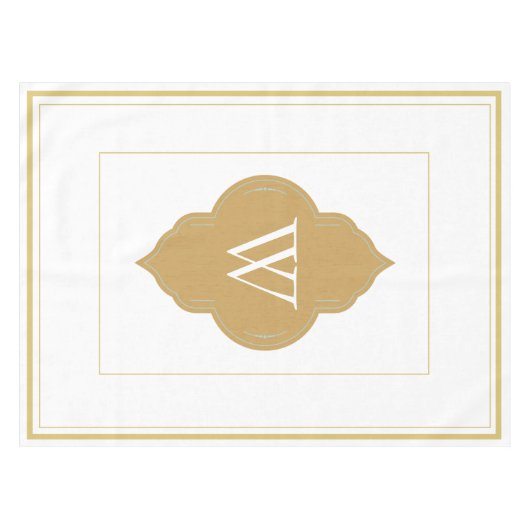オーダーメイドの白と金のイニシャル テーブルクロス (正面(横))