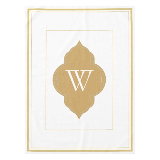 オーダーメイドの白と金のイニシャル テーブルクロス (正面)
