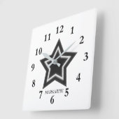 オーダーメイドの白黒の星 スクエア壁時計 (傾斜)