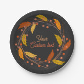 オーダーメイドの秋の落ち葉リースの紙皿 ペーパープレート (正面)