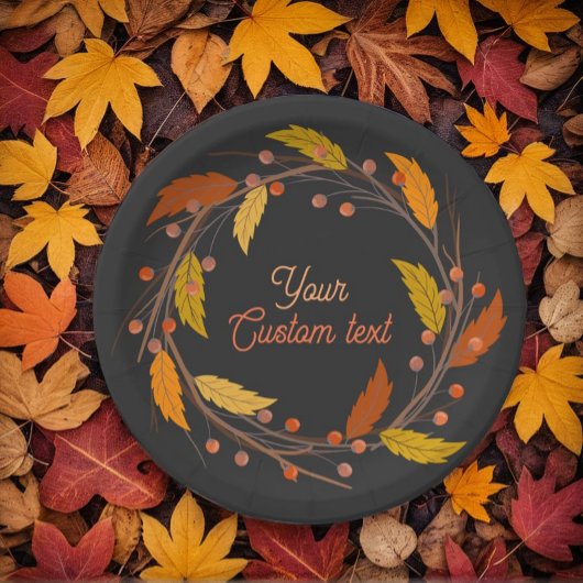 オーダーメイドの秋の落ち葉リースの紙皿 ペーパープレート