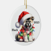 オーダーメイドの秋田犬のクリスマス犬 セラミックオーナメント (右)