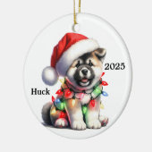 オーダーメイドの秋田犬のクリスマス犬 セラミックオーナメント (左)