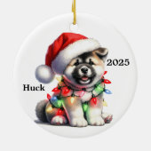 オーダーメイドの秋田犬のクリスマス犬 セラミックオーナメント (裏面)