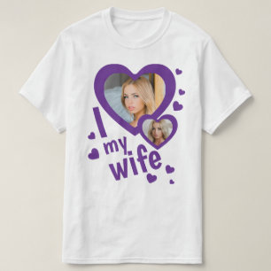 オーダーメイドの紫色の「I love my Wife」メンズTシャツ Tシャツ