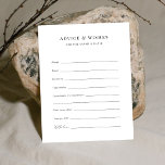 オーダーメイドの結婚アドバイスと願いカード アドバイスカード<br><div class="desc">このオーダーメイドの結婚アドバイスカードは、あなたの結婚式にぴったりのアイテムです。ゲストは、新婦と新郎に心からのアドバイスをしたり、最高の結婚の願いを共有することができます。結婚式やブライズシャワーで思い出のメモを集めるのに最適で、新婚夫婦にとって意味のある記念品になります。</div>