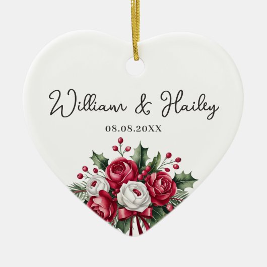 オーダーメイドの結婚ギフト - 結婚したカップルへのプレゼント セラミックオーナメント (正面)