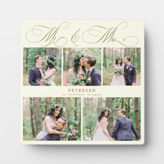 オーダーメイドの結婚写真コラージュ Mr. and Mrs フォトプラーク (正面)