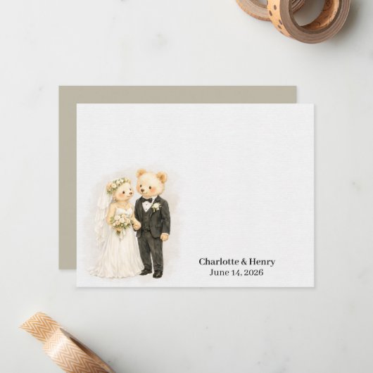オーダーメイドの結婚式のクマのカップル ノートカード (正面/裏面インサイチュ)