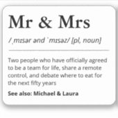 オーダーメイドの結婚式ギフトタグ Mr and Mrs シール (正面)