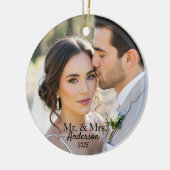 オーダーメイドの結婚式フォトモノグラム Mr & Mrs エレガントデザイン セラミックオーナメント (左)