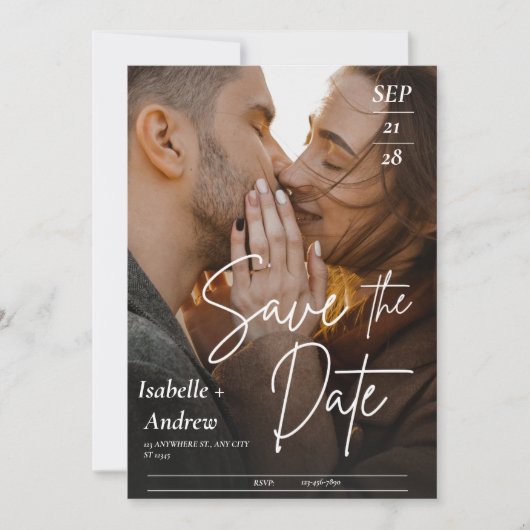 オーダーメイドの結婚式写真 Save the Date カード (正面)