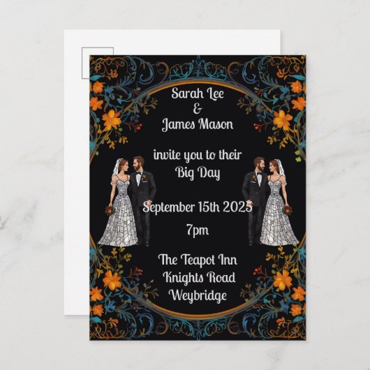 オーダーメイドの結婚式招待状と招待状 案内ポストカード (正面/裏面)