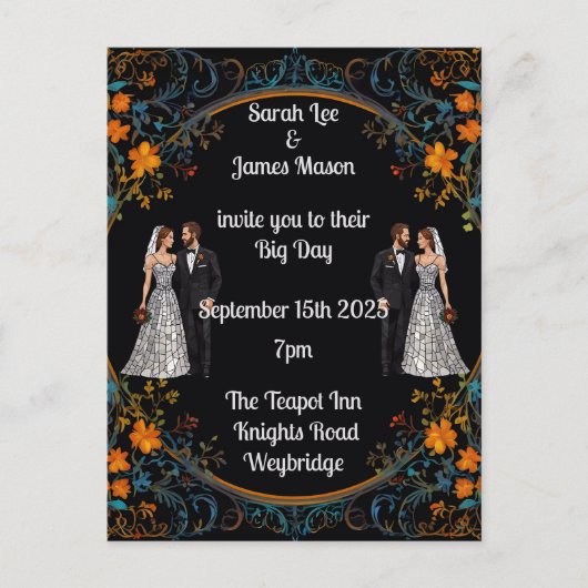 オーダーメイドの結婚式招待状と招待状 案内ポストカード (正面)