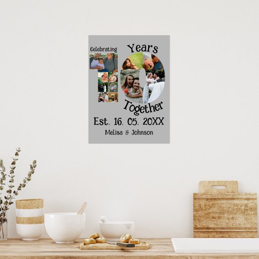 オーダーメイドの結婚10周年 11枚の写真コラージュ ポスター (キッチン)