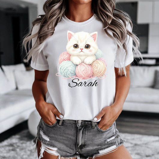 オーダーメイドの編み物子猫Tシャツ Tシャツ