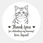 オーダーメイドの縞模様の猫の結婚式の引出物ステッカー ラウンドシール (正面)